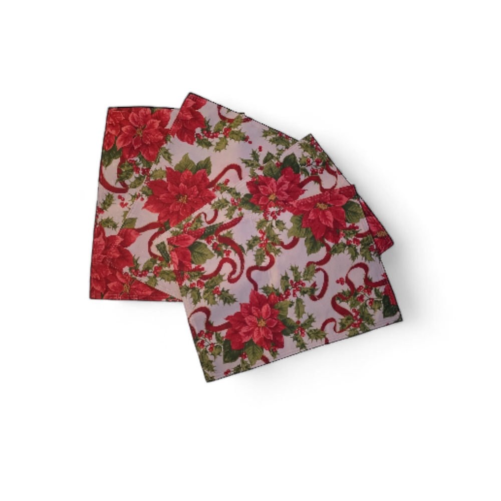Set Of 4 Tapestry Place Mats Christmas Holly And‎ Poinsettia 18x134 place matts